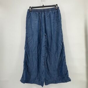 Chico's Ankle Pants Blue Denim Style Wide Leg Elastic Waist Women Size 1